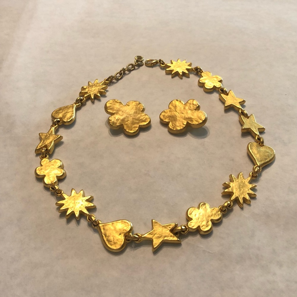 Vintage HEAVY EDOUARD RAMBAUD PARIS STATEMENT NECKLACE  EARRINGS GOLD TONE Rare